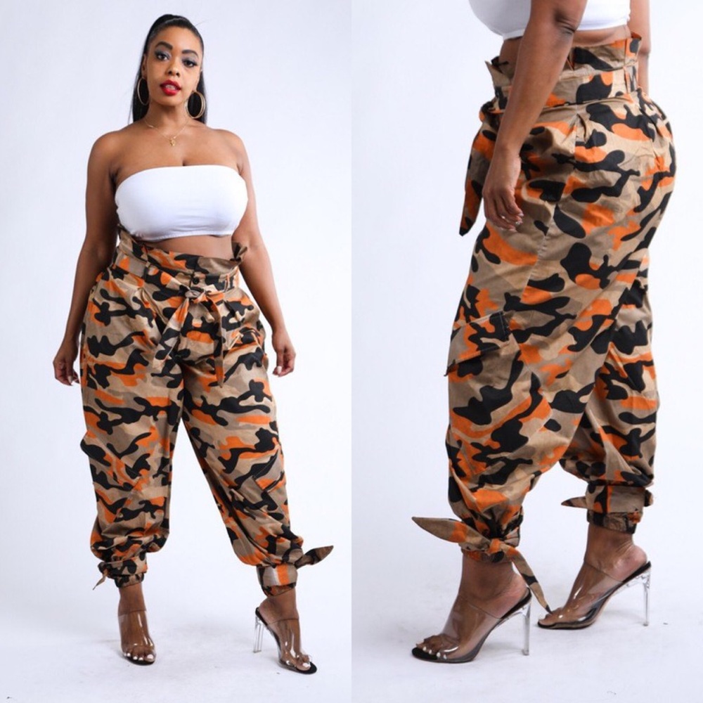 Paper Bag Tie Waist Camo Pants